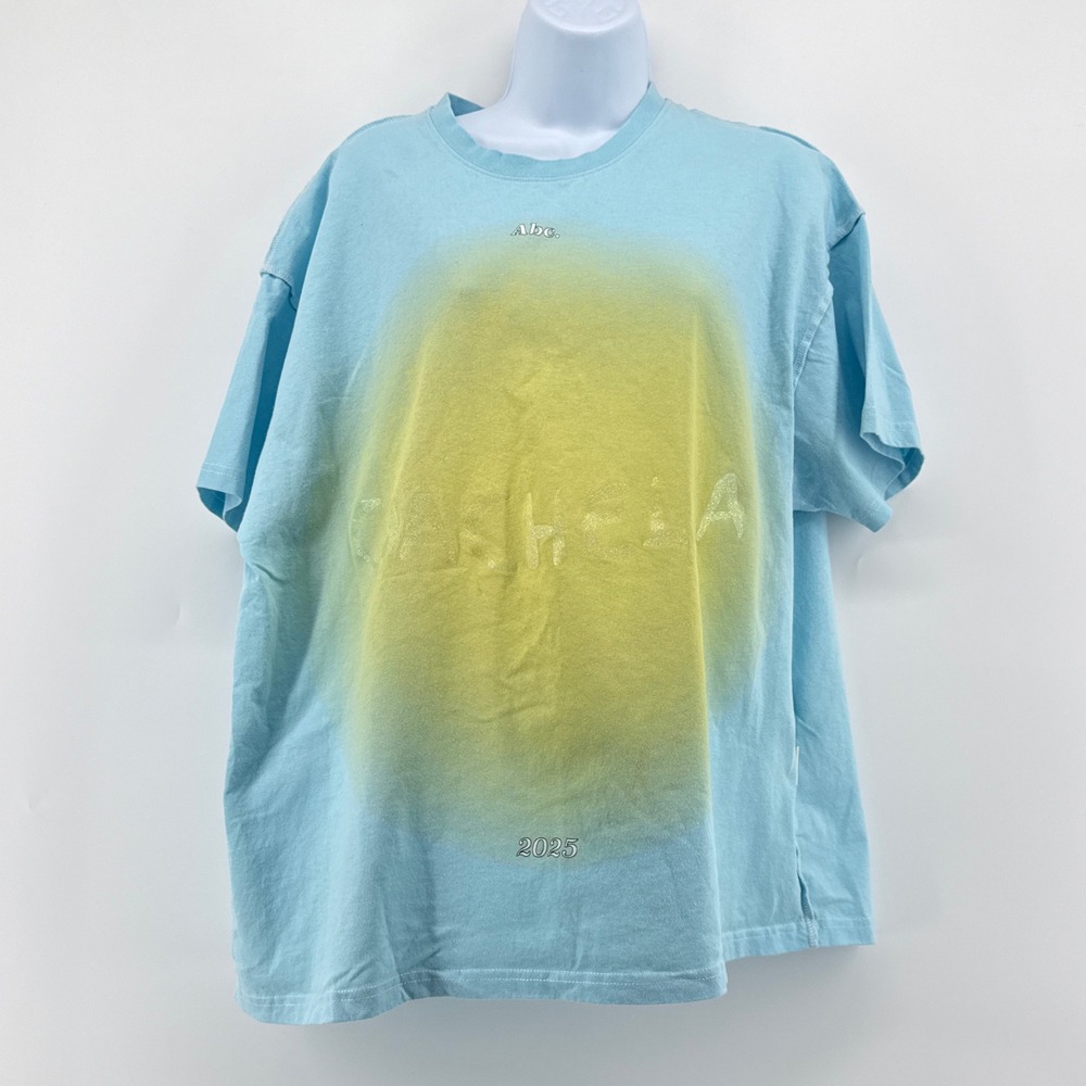 Advisory Board Crystals Coachella 2025 Orb T-Shirt XL Blue Glitter Sun Logo Tee